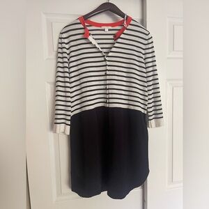 Cos Dress Cotton Silk Size Small Striped Navy Button Front 3/4 Sleeves Office